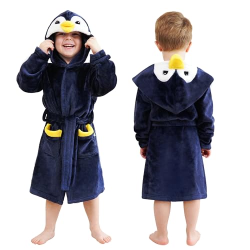Listado de Albornoces para Niño para comprar online. 49 LOLANTA - Bata para niños y niñas con capucha de forro polar para dormir con pingüino animal, pijama esponjosa, regalos de Navidad de 2 a 8 años, Pingüino, 3-5 Años