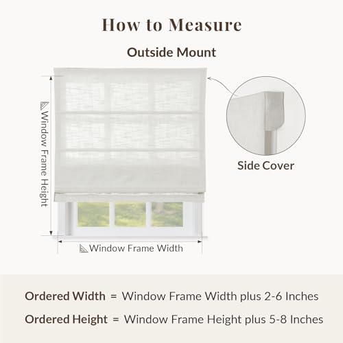 Image of TWOPAGES Liz No Drill Cordless Roman Shades Linen Textured Roman Blinds for Windows, Custom Made Room Darkening Blackout Roman Window Shades, Hardware Included, Ivory White, 1 Piece