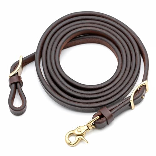 Jeffers LuxeLeather Heavy Oiled Harness Leather Roping Reins with Conway Buckle Ends & Scissor Snap for Horses, 5/8" x7' ft - Adjustable Leather Split Rein Style for Horse Tack & Riding Gear - Brown