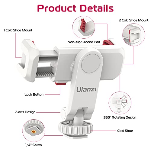 ULANZI Suporte de tripé para celular ST-06S branco, adaptador universal para smartphone com 2 sapato