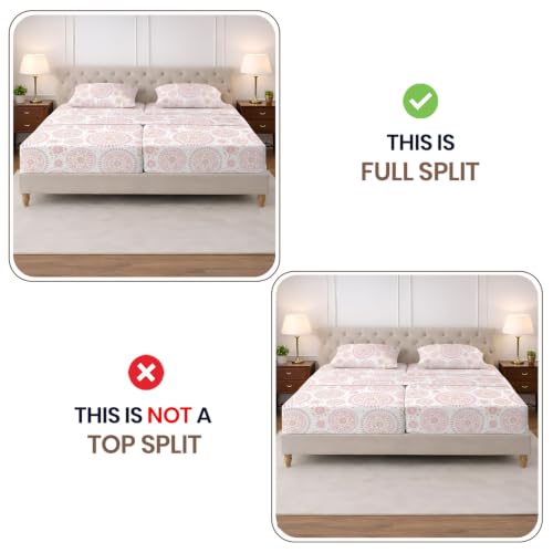Image of SGI Split King Sheet Set for Adjustable Bed Egyptian Premium Cotton 600 Thread Count Sheets for Sleep Number Bed 15 inch Deep Pocket 5 Pc Set with 2 Twin XL Fitted Sheets Soft Breathable - Boho Mandala