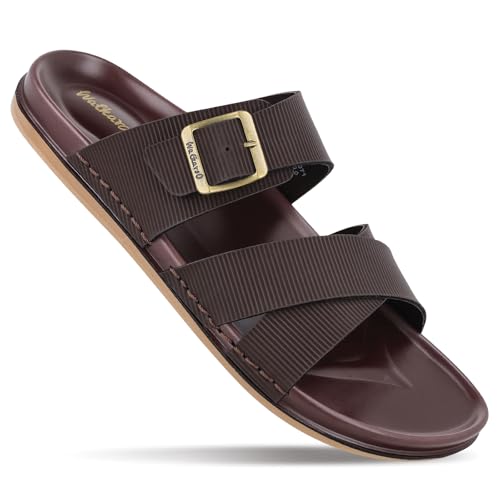 Image of WALKAROO PLUS Men's Fashion Slide Sandal with Cushion Insole and Broad Overfoot Straps with Buckles for Casual Footwear - WGP53071