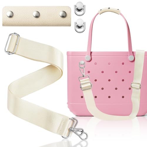 Image of Strap Wrap for Bogg Bag Accessories, Adjustable Crossbody Shoulder Straps with Rustproof Metal Connectors, Premium Non-slip Leather Handle Wrap for XL Medium Small Bog Bag Beach Rubber Tote Bag, Set A