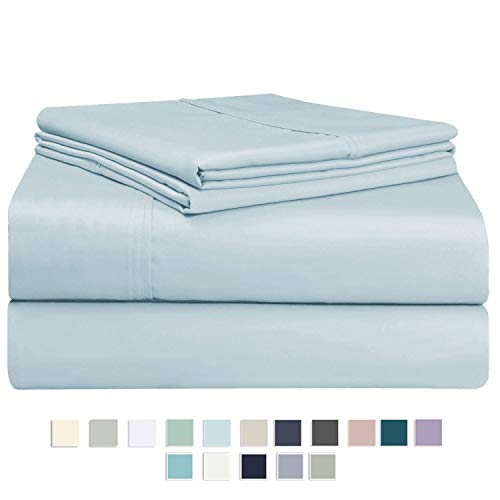 Pizuna 400 Thread Count Cotton Light Blue Queen Sheets Set, 100% Long Staple