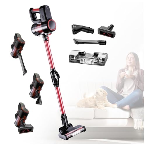 LRF-yxkj Aspiradora Fregona Sin Cable 5 in 1 Menor Ruido,Luces LED,Depósito 200 Ml, Escoba Electrica Aspiradora Fregona Sin Cable para Alfombra Pelo Mascota Suelo Sofá Cama de Colchón