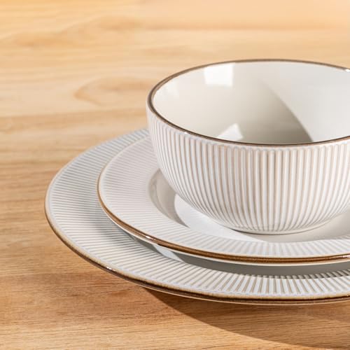 Image of GBHOME Ceramic Dinnerware Sets,18 pcs Embossed Elegant Stoneware Plates and Bowls Sets, Housewarming Wedding Gift | Dishwasher & Microwave Safe | Dishes Set Service for 6
