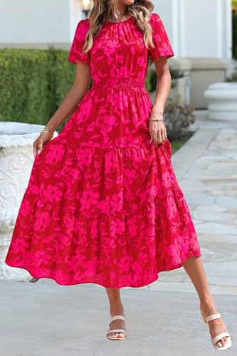 Image of PRETTYGARDEN Women's Casual Smocked Boho Floral A-Line Maxi Dress 2026