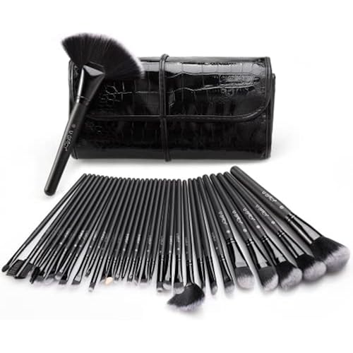 Makeup Brushes, 32 Pcs Premium Synthetic Professional Makeup Brushe Set Essential Cosmetics With Case, Face Eye Shadow Eyeliner Foundation Blush Lip Powder Liquid Cream Blending Brush-Black