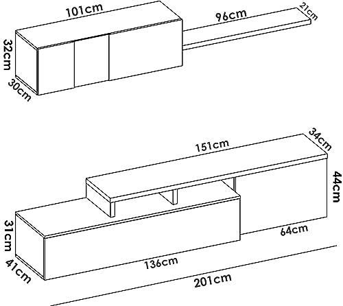 Dmora Beverin - Parete Attrezzata Componibile Per Salotto, Bianco E Cemento, 265x180cm - Foto 10