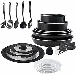 23 Pieces Non-Stick Cookware Set,Stackable Pans and Pots Set with Removable Handles, Space Efficient for RVs and Camping,Oven,Induction,Gas,Electric & Stovetops,Dishwasher Safe