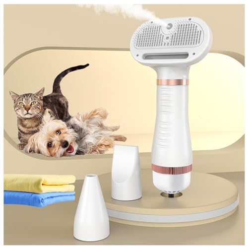 Spazzola Phon per Cani, 4 in 1 Con Spazzola, 3 Impostazioni Temperatura Regolabile Aspiratore Peli Cane, E Panno Super Assorbente per Cani e Gatti,white