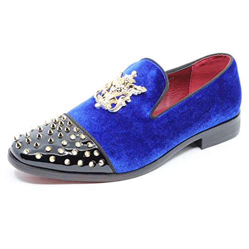 Metrocharm Men's Fashion Velvet Smoking Spike Dress Loafers Slip On Shoes SM-49