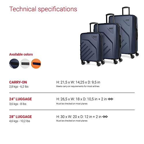 Swiss Mobility Lga Collection 3 Piece Hard Shell Luggage Set, Expandable Suitcases With 360-Degree Spinner Wheels, Retractable Handle, 20 Inch Carry On, 24 Inch Mid-Size, 28 Inch Large Bags, Navy #TOP5
