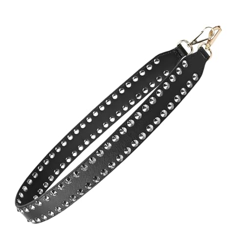 Wide Leather Shoulder Bag Strap, 35.43 ×1.57 Inches Silver Studded Replacement Strap, Cross Body Handbag Strap with Sturdy and Comfortable PU Leather, Double-Sided Black with Silver Hardware