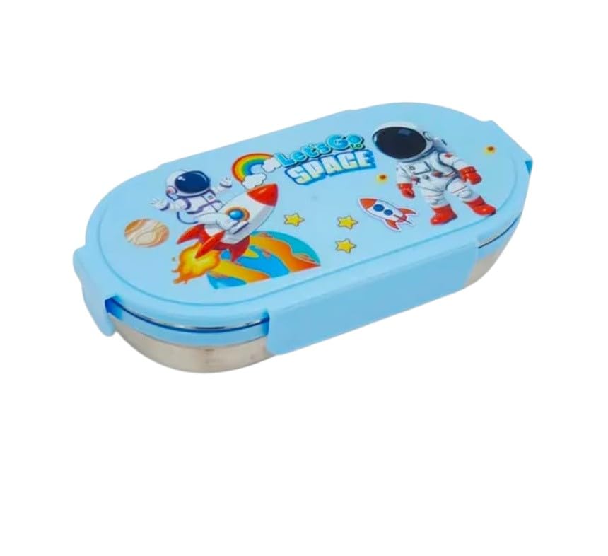 Image of BLALOval Stainless Steel Lunch Box with 1 Small Box Compact Design Airtight Leak Proof Lunch Box for Office, School, Picnic-600Ml+100Ml (Blue)