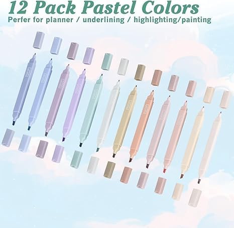 Image of 12Pcs Aesthetic Cute Highlighters, Bible Pastel markers and Pens, No-Bleed School Supplies and Office Journal DIY Home (Two Side Highlighters Pen) birthday return gifts for kids