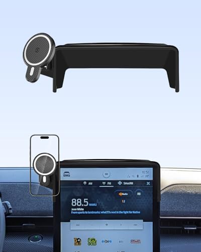 PZK Car Phone Holder for Ford Mustang Mach-E 2021 2022 2023 2024 2025 Accessories 15.5-Inch Screen Fixed Clip Magnetic 15W Fast Wireless Charger Phone Mount with Sunglasses Storage Box 360 Rotation