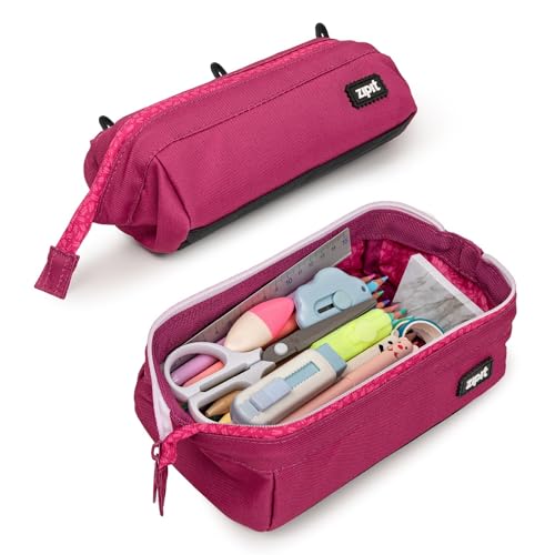 Image of ZIPIT: Lenny Pencil Case - Pink - Large Storage Capacity Zipper Pouch, Makeup & Stationery Bag, School-Travel, Washable Polyester, Kids-Teens-Adults