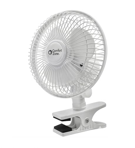 Comfort Zone Portable Clip on Fan with Fully Adjustable Tilt, Electric, 6 inch, Quiet, Indoor, 2 Speed, Mini Desk Fan, Table Fan, Airflow 6.53 ft/sec, Ideal for Home, Bedroom, Dorm & Office, CZ6C