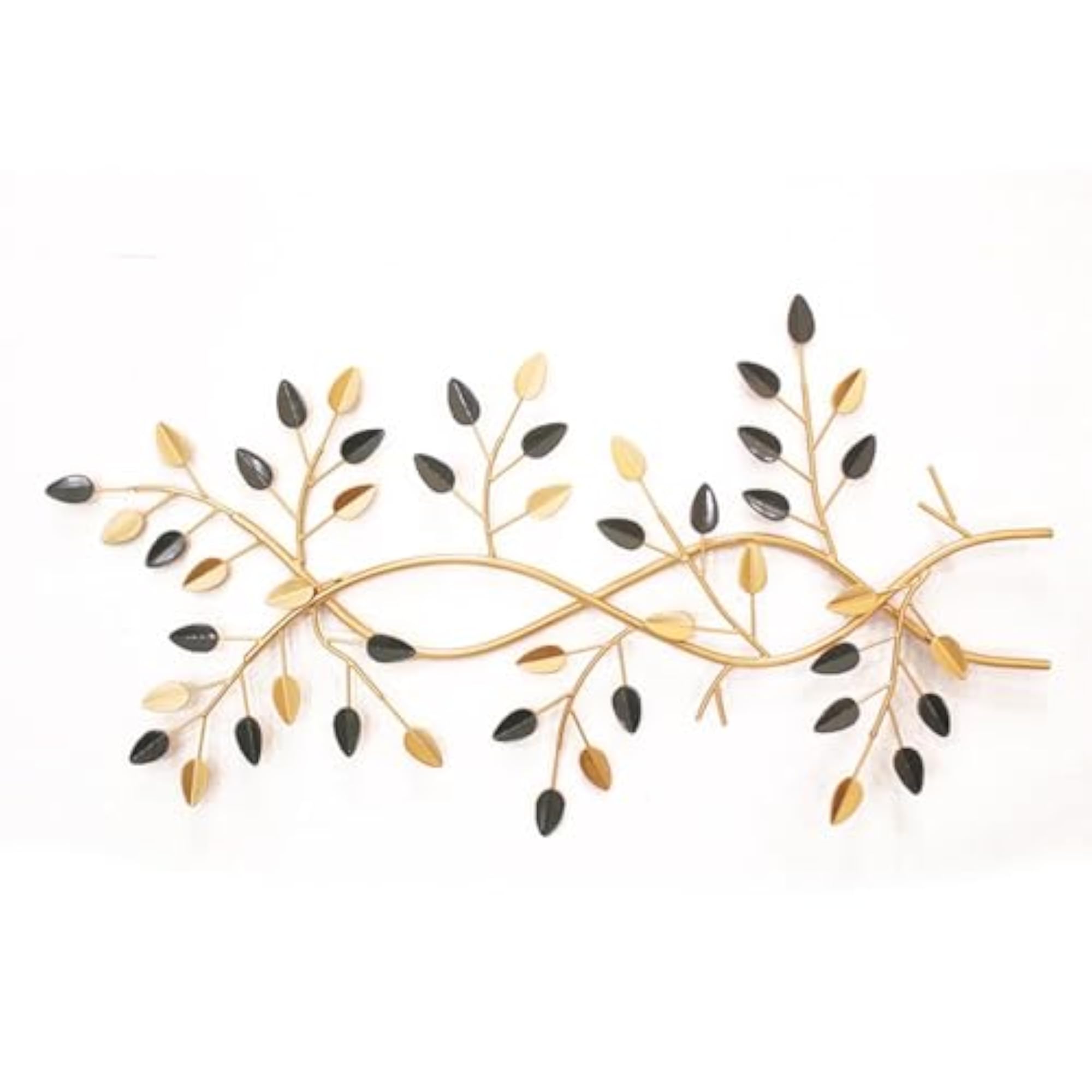Gold and Grey Leaf Branch Metal Wall Art