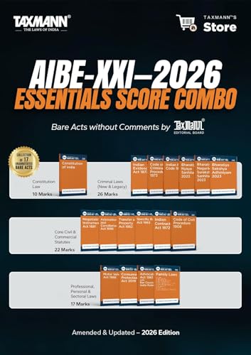 Image of Taxmann's AIBE-XXI 2026 | ESSENTIALS SCORE COMBO [Designed to Cover 75 Marks | Cost-Effective] - Bare Acts without Comments with Uniform Section-wise Layout for Rapid Look-ups [Set of 17 Bare Acts]