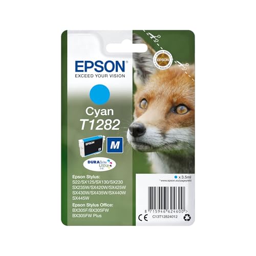 Epson T1282 Serie Volpe, Cartuccia Originale Getto d'Inchiostro DURABrite Ultra, Imballaggio Standard, Ciano