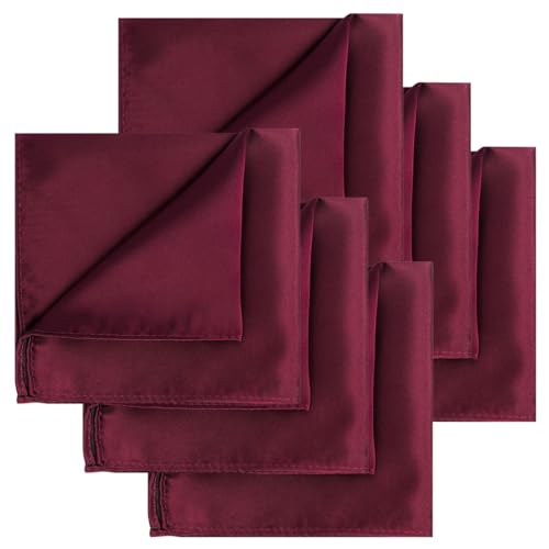 Image of KissTies 6PCS Satin Pocket Square Plain Color Handkerchief Gift Set