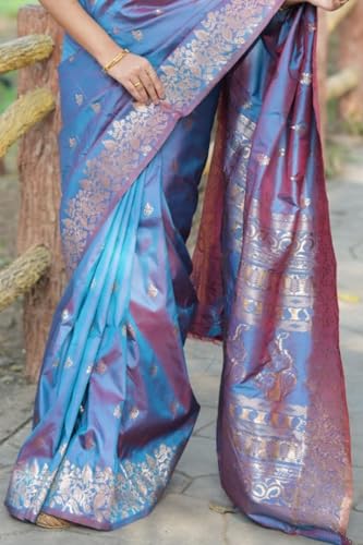 Image of SGF11 Women's Kanjivaram Pure Soft Silk Saree For Women Pure Golden Zari With Blouse Piece