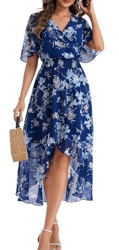 Image of Kormei Womens Short Sleeve Floral Maxi Dress High Low V-Neck Flowy Party Long Dresses