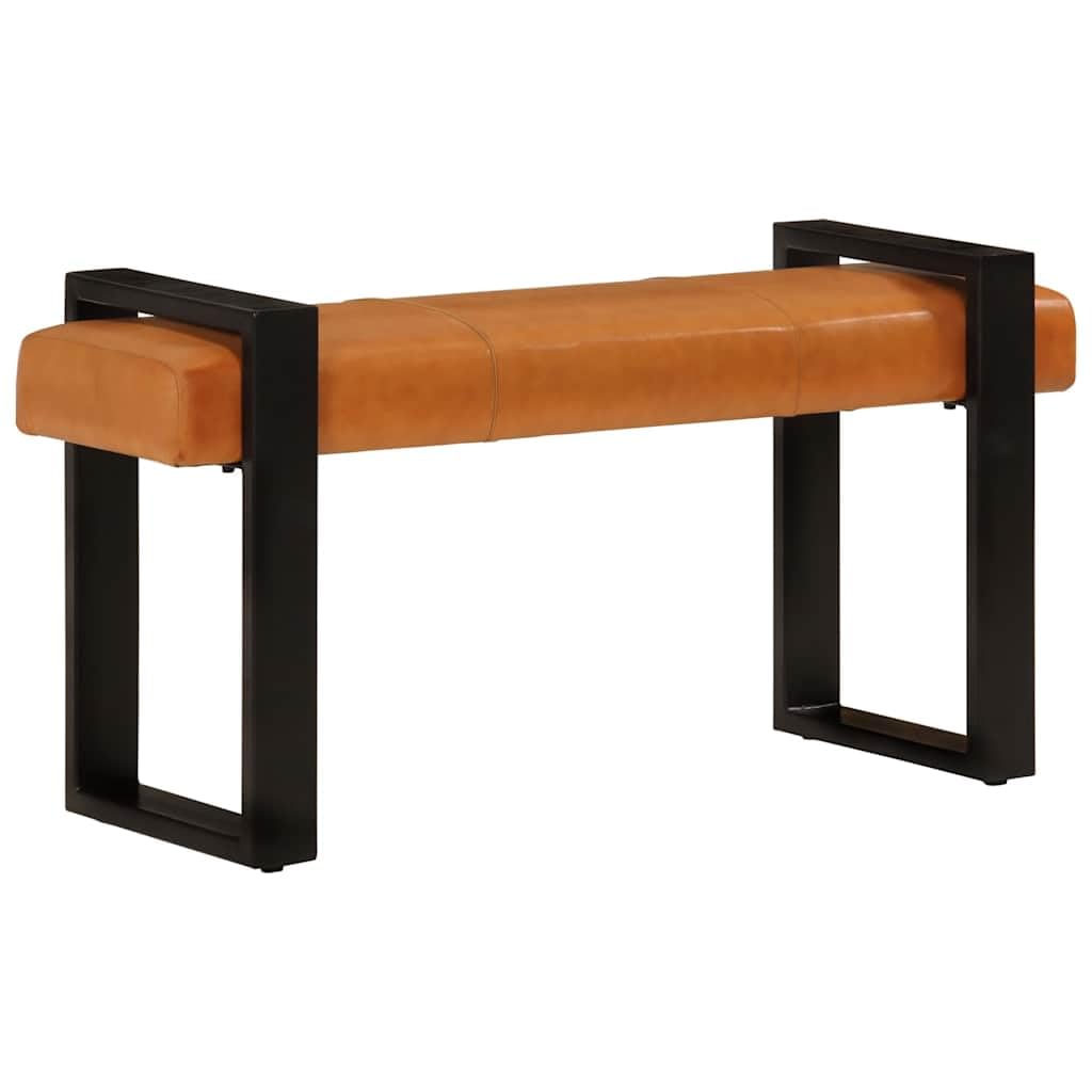 Ławka do jadalni 110 cm prawdziwa kozia skóra czarno-brązowa z malowaną proszkowo metalową ramą do korytarza, przedpokoju, salonu, nowoczesne, rustykalne, przemysłowe wzornictwo