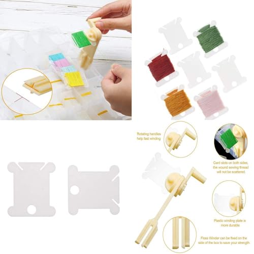 Miniatura 5 de Naturezhen Organizador Hilos Punto De Cruz 200 Carretes 2 Bobinadoras, Caja Costura 36 Compartimentos, 256 Pegatinas, Manualidades, Bordado, Diy, Almacenamiento