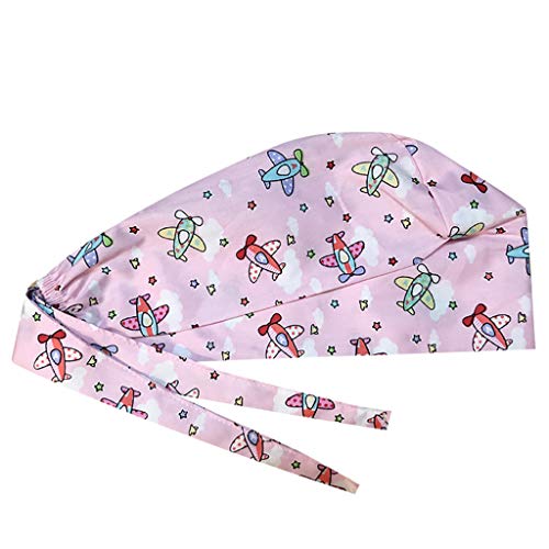 Riou Gorro Quirúrgico Unisex, Flor Corbata Ajustable Médico Enfermera con Toalla de Sudor Reutilizable, Gorro de Cirugía para Pelo Largo Corto, Gorro de Trabajo