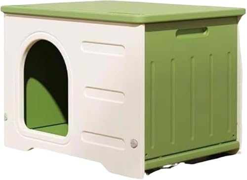 AZIEBAY 小型犬用キャットハウス、プラスチック製、屋外、屋内、フェンス付き、ブランケット付き、防寒・防雨、ペット用品、通気性、組み立て済み、洗濯可能