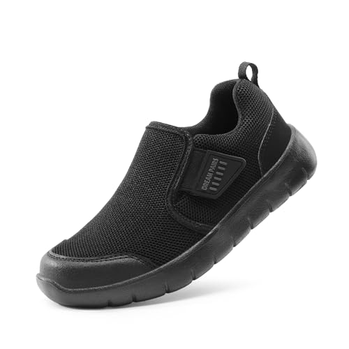 DREAM PAIRS Boys Girls Shoes Kids Slip on Tennis EZ-Ons MightyMovers Running Athletic Barefoot Zero Drop Sports Sneakers 11 Little Kid All Black