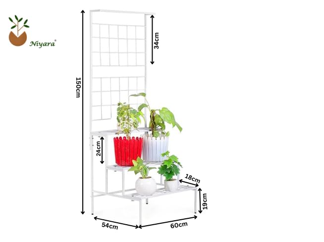 Image of Niyara || Metal Planter Stand || Plant Pots|| Outdoor Plant (White 4 Tier Stand)