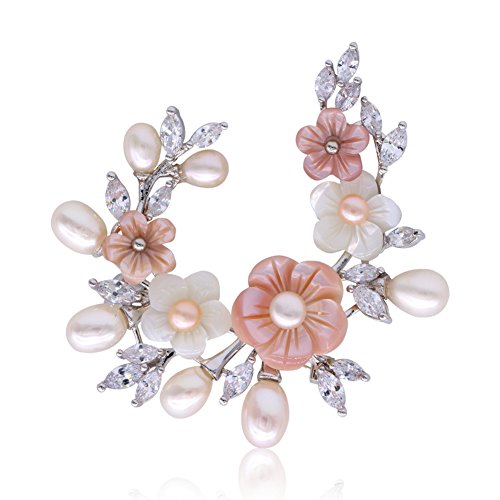 SHAN LI HUA Fashionable Accessories Shell Pearl Flower Brooch Women Safety Pin White Pink 