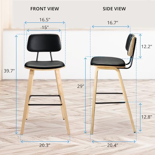Image of UPLIFT DESK Kerbey Barstool - Sleek, Modern Barstool Set of 2, Supportive Seating for Bar Height Tops, Made with a Durable Wood, Metal, and Vegan Leather Cushions (Set of 2)