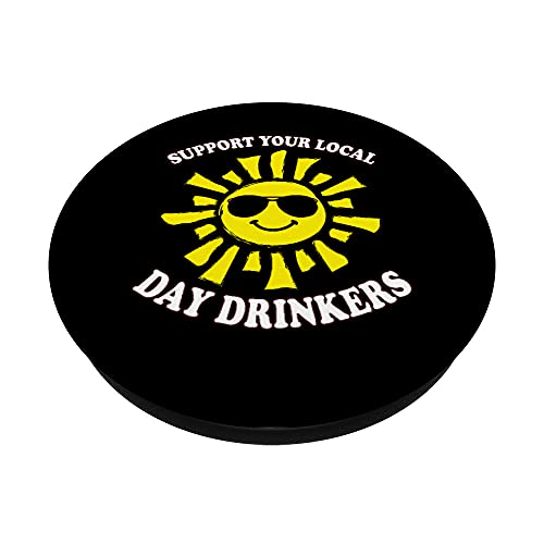 Support Your Local Day Drinkers Sun With Sunglasses PopSockets Swappable PopGrip, Black - Image 2