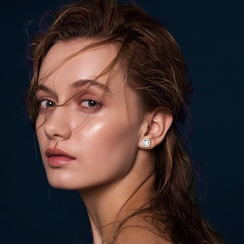 LOYALLOOK Cubic Zirconia Stud Earrings for Women Men Simulated Diamond CZ Halo Stud Earrings Round Square Iced Out Earrings 18K Gold Plated Hypoallergenic 925 Sterling Silver Post Earrings Set4