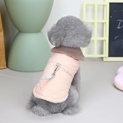 Izefia Dog Coat Cold Weather Windproof Jacket Fleece Warm Sweater Winter Thick Clothes Vest Collar Tank Top for Small Dog Medium Cat Pink L - Image 4