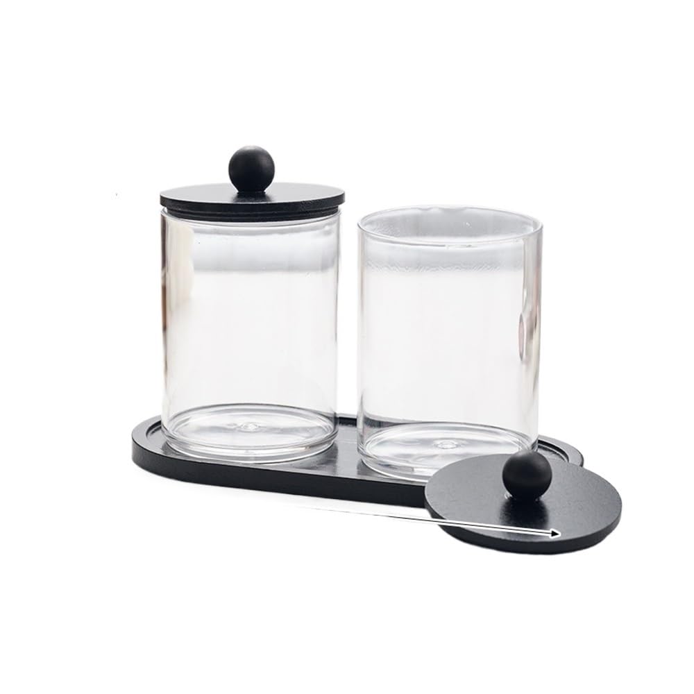 Lianxibag 2Pcs Set Clear Acrylic Cotton Swab Holder With Black Lid Makeup Pad Storage Jar Bathroom Organizer Balls Floss Toothpicks(2Pcs Set)