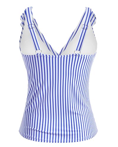 Image of Ruffle V Neck Tankini Top Only Women Tummy Control Swimsuit Tank Top | Removable cups for custom bust lift, Blend soft spandex to stretch easily