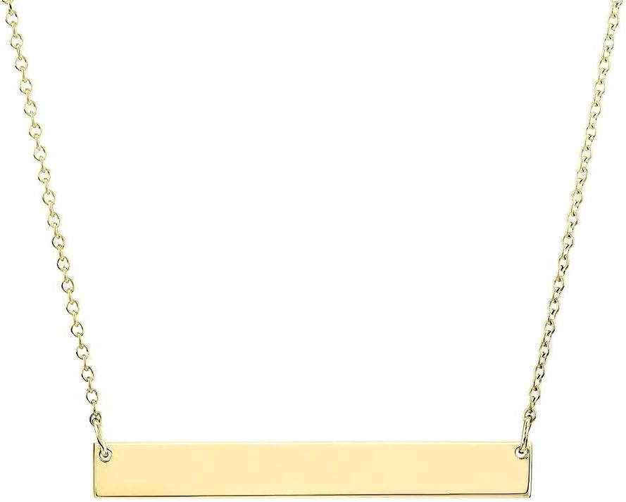 Personalized 14k Solid Gold Horizontal Bar Necklace - Custom Engraved Nameplate Jewelry for Women - Elegant and Timeless Design