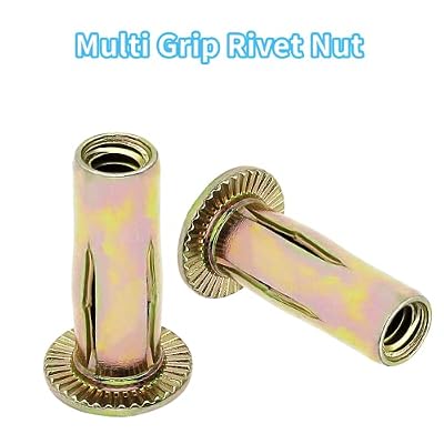 25Pcs Steel Multi Grip Rivet Nuts Pre Bulbed Shank Zinc-Plated Flat Head Threaded Insert Nut Construction Fasteners for Industrial (1/4-20)