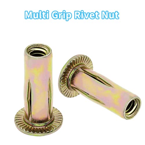 Moicstiy 25Pcs Steel Multi Grip Rivet Nuts Pre Bulbed Shank Zinc-Plated Flat Head Threaded Insert Nut Construction Fasteners for Industrial (1/4-20)