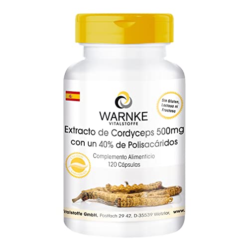 Extracto de Cordyceps 500 mg - 120 cápsulas, estandarizado al 40% de polisacáridos, vegano | Warnke Vitalstoffe - Calidad de farmacia alemana