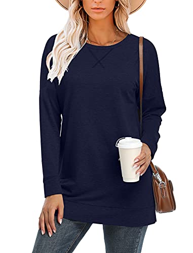 BETTE BOUTIK Women's Drop Long Sleeve Sweatshirts Casual Crewneck Tunic Tops Sweartshirts With Side Slits S-3XL