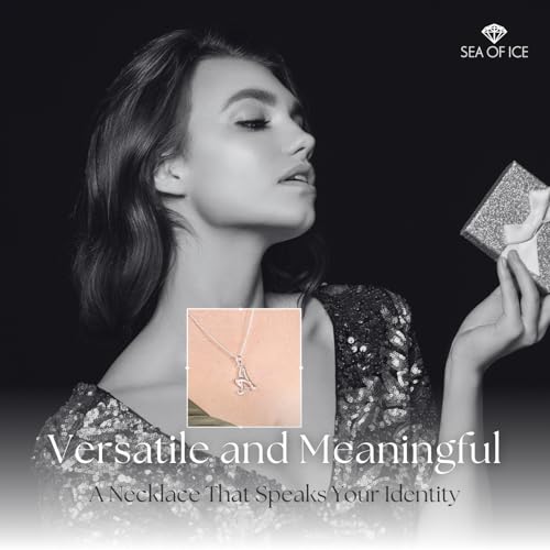 SEA OF ICE Letter Initial Necklace, Alphabet Letter Pendant Necklace, Sterling Silver, Gold, Rose Gold Necklace for Women, Elegant Initial Necklaces, Personalized Custom Women's Necklaces4