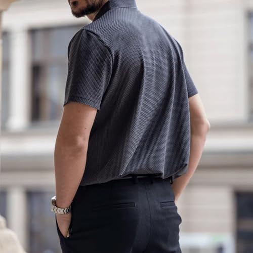 Camisetas Polo Breeze para Hombre, Manga Corta, Cuello de Botones, Texturizada, Elástica, Secado Rápido, para Golf y Uso Casual, Frescas miniatura 3