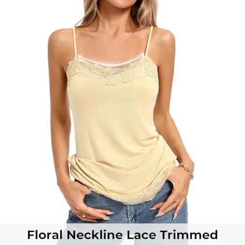 Image of Kate Kasin Women's Adjustable Spaghetti Strap Lace Trim Cami Tunic Tank Top 3PACK